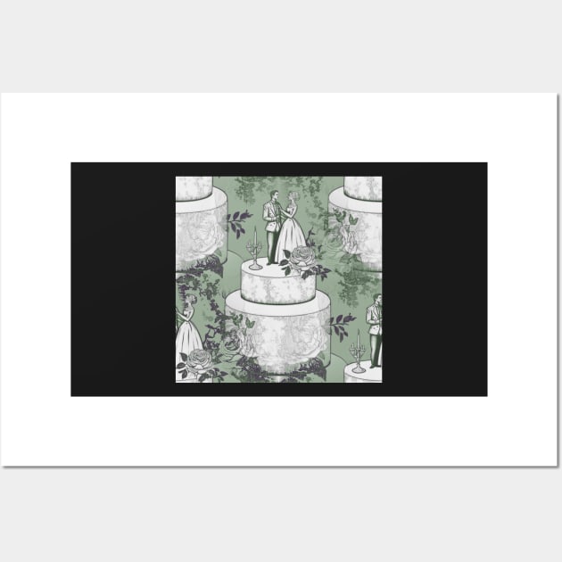 Wedding Cake Toile: Green Wall Art by boingojennie